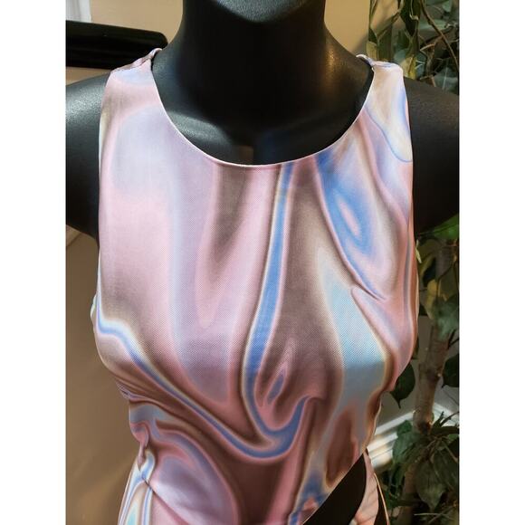 Tic Toc Dress Women Large Pink Multicolor Swirl Cutout Bodycon Sleeveless - Picture 3 of 12